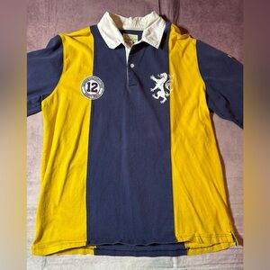 American Eagle Men's Vintage Polo Rugby LS Blue Yellow White Shirt Men’s Large